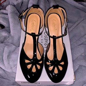 Black Patent T Strap heels